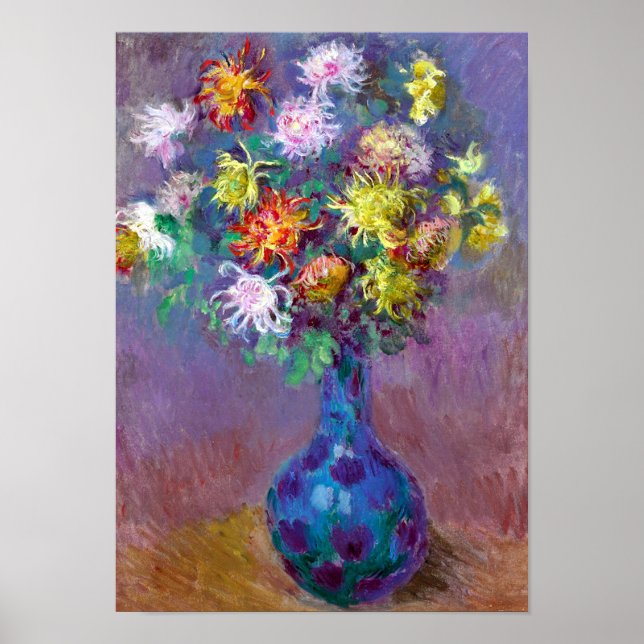 Vase of Chrysanthemum Flowers, Claude Monet Art Poster (Front)