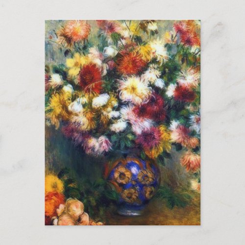 Vase of Chrysanthemums Fine Art by Renoir Postcard