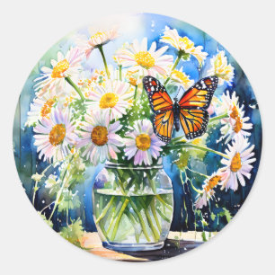 Vase of Daisies Pretty Floral Classic Round Sticker