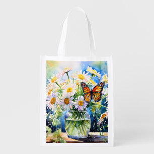 Vase of Daisies Pretty Floral Grocery Bag