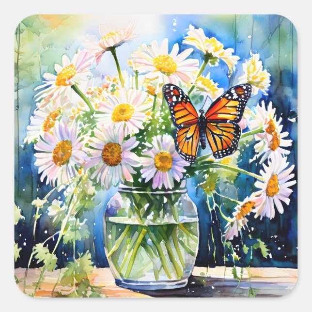 Vase of Daisies Pretty Floral   Square Sticker (Front)