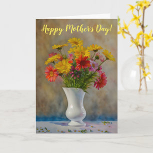 Vase Of Daisy Flowers Art Mother's Day Card