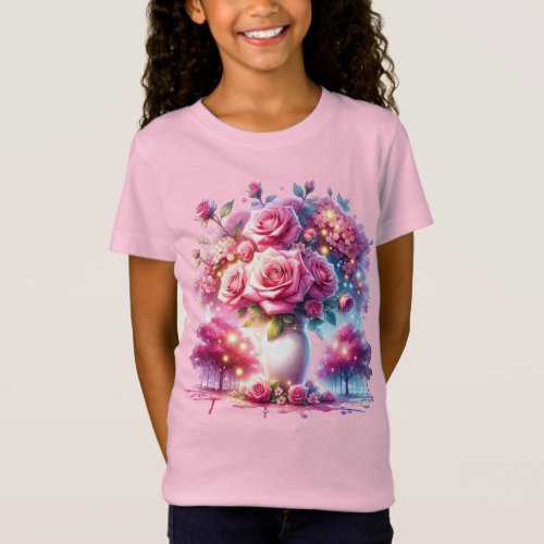 Vase of Dreamy Pink Roses Watercolor T_Shirt