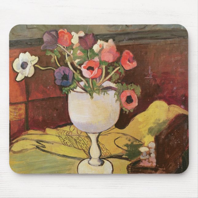 Vase of Flowers, Anemones in a White Glass Mouse Pad (Front)