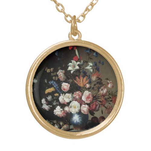 Vase of Flowers by a Window Balthasar van der Ast Gold Plated Necklace