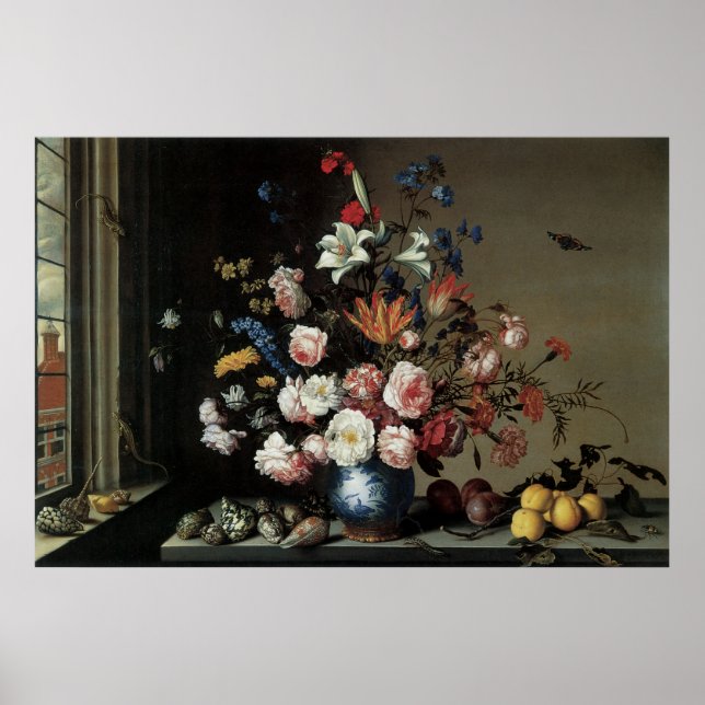 Vase of Flowers by a Window, Balthasar van der Ast Poster (Front)