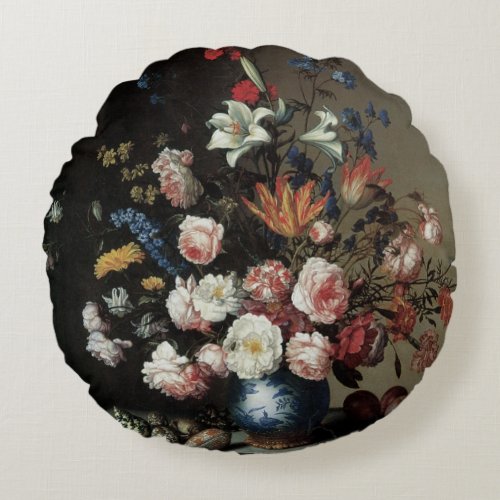 Vase of Flowers by a Window Balthasar van der Ast Round Pillow