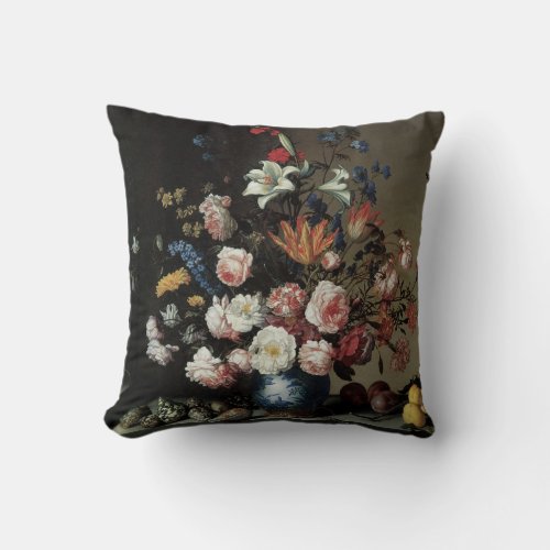 Vase of Flowers by a Window Balthasar van der Ast Throw Pillow