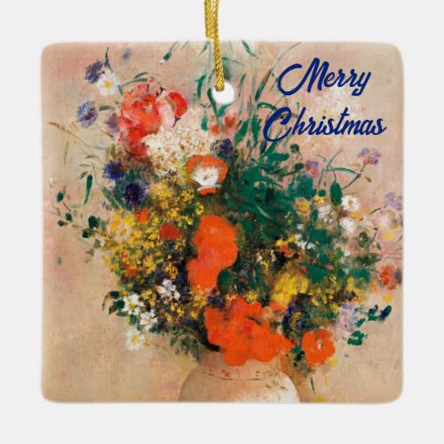 Vase of Flowers by Redon Merry Christmas Ceramic Ornament