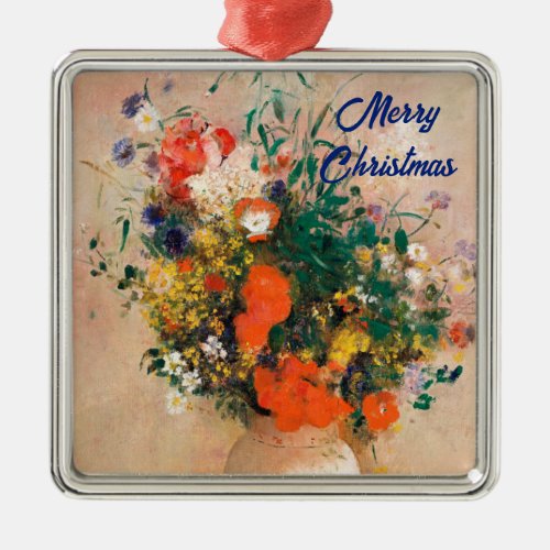 Vase of Flowers by Redon Merry Christmas Metal Ornament
