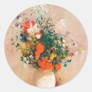 Vase of Flowers by Redon Post-Impressionist Classic Round Sticker
