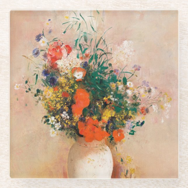 Vase of Flowers by Redon Post-Impressionist Glass Coaster (Front)