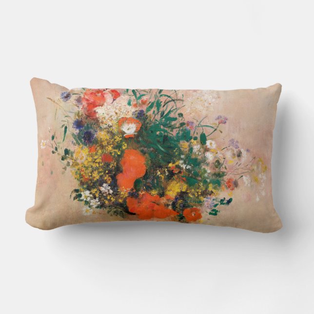 Vase of Flowers by Redon Post-Impressionist Lumbar Pillow (Front)