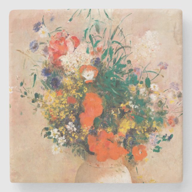 Vase of Flowers by Redon Post-Impressionist Stone Coaster (Front)