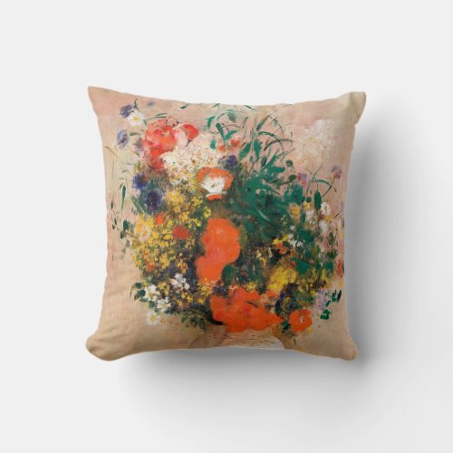 Vase of Flowers by Redon Post_Impressionist Throw Pillow