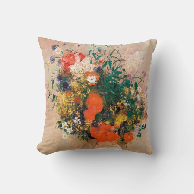 Vase of Flowers by Redon Post-Impressionist Throw Pillow (Front)