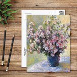 Vase of Flowers Claude Monet Postcard<br><div class="desc">A fine art postcard with the still life painting,  Vase of Flowers (1881-1882) by Claude Monet (1840-1926). A blue vase on a table with pink wild mallow flowers in the impressionist style.</div>