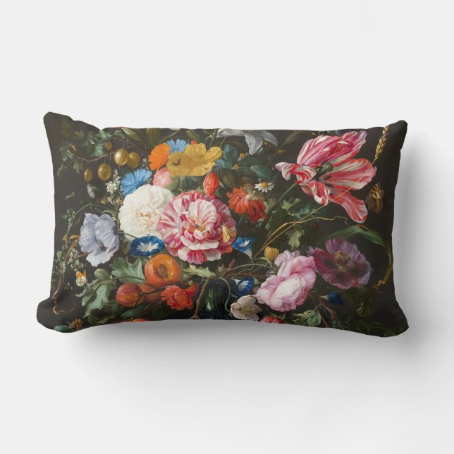 Vase of Flowers. Creator Jan Davidsz de Heem. Lumbar Pillow (Front)