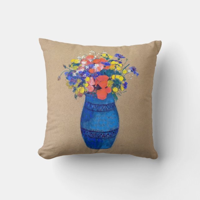 Vase of Flowers, Redon Throw Pillow (Front)