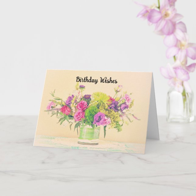 Vase of Flowers Vintage Style Art Birthday Card (Orchid)