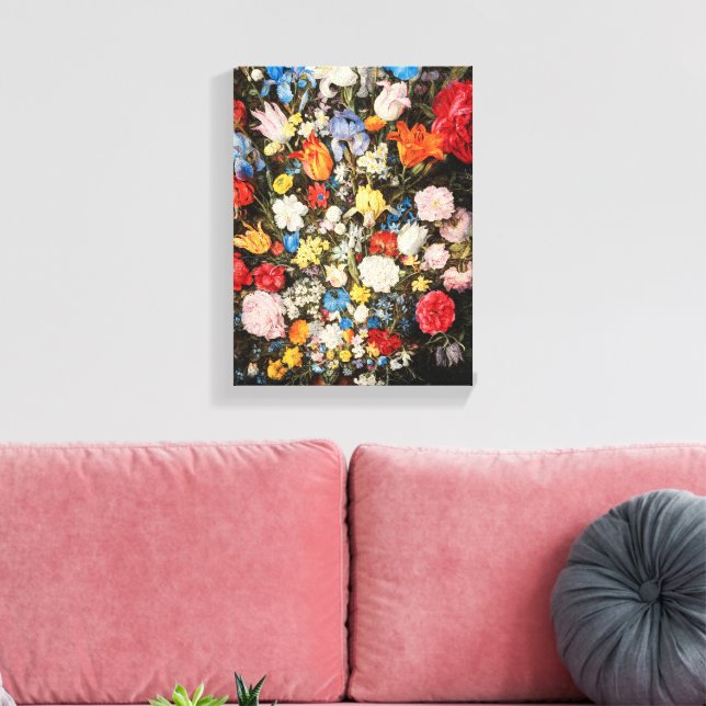 Vase of Flowers with Jewel, Coins and Shells, 1606 Canvas Print (Insitu(LivingRoom))