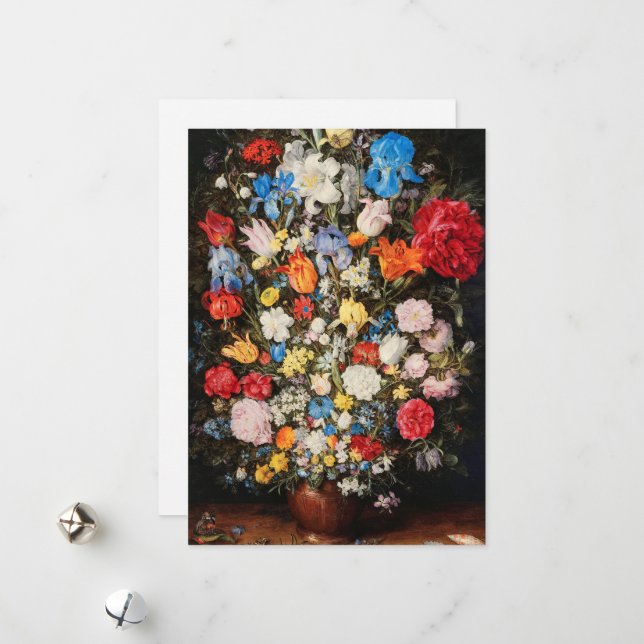 Vase of Flowers with Jewel, Coins and Shells, 1606 Holiday Card (Front/Back In Situ)