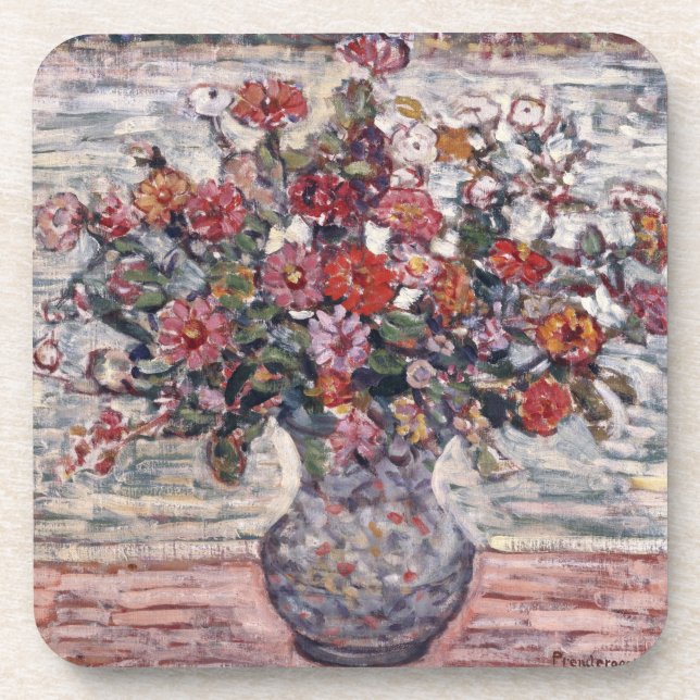 Vase of Flowers, Zinnias by Maurice Prendergast Beverage Coaster (Front)