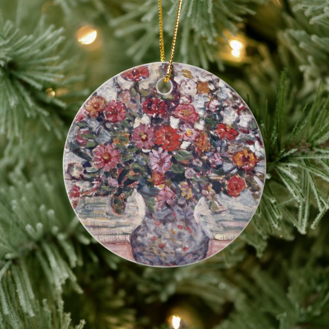 Vase of Flowers, Zinnias by Maurice Prendergast Ceramic Ornament (Tree)