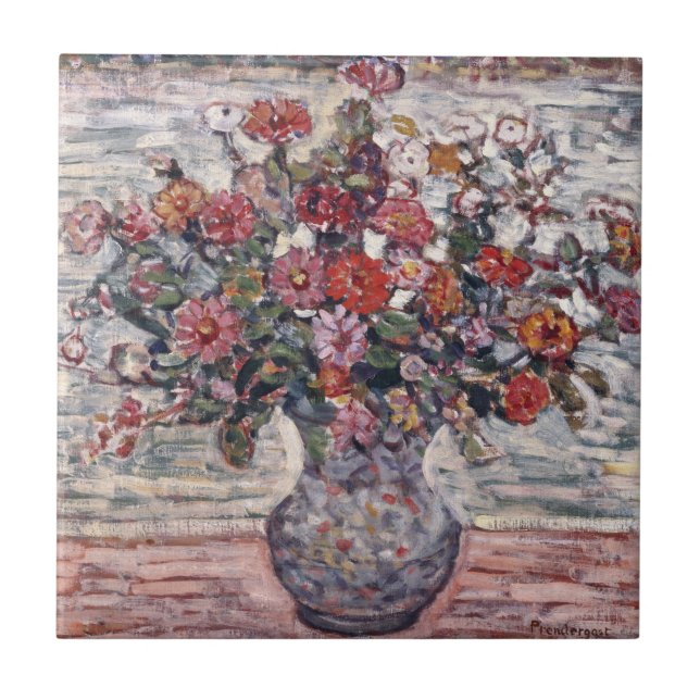 Vase of Flowers, Zinnias by Maurice Prendergast Ceramic Tile (Front)