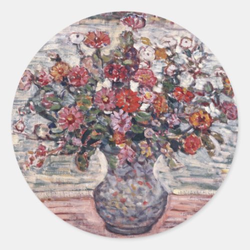 Vase of Flowers Zinnias by Maurice Prendergast Classic Round Sticker