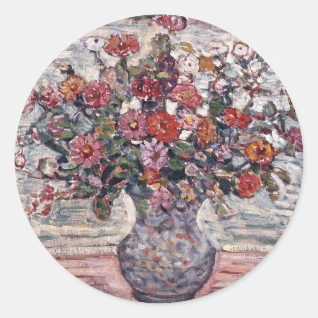 Vase of Flowers, Zinnias by Maurice Prendergast Classic Round Sticker (Front)