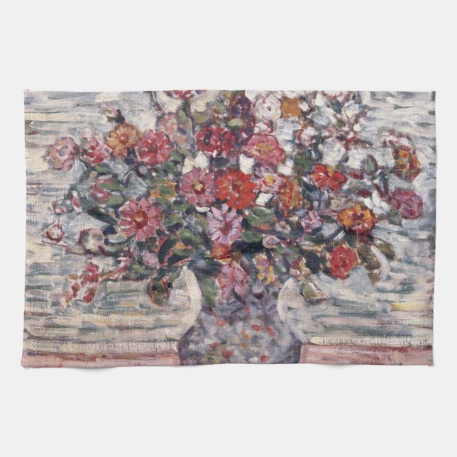 Vase of Flowers, Zinnias by Maurice Prendergast Kitchen Towel (Horizontal)