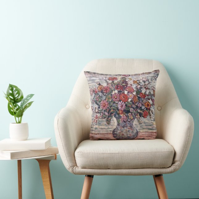 Vase of Flowers, Zinnias by Maurice Prendergast Throw Pillow (Chair)