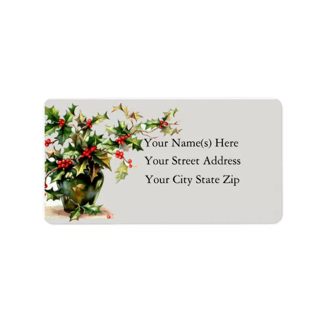 Vase of Holly Vintage Address Label | Zazzle