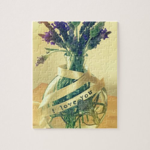 Vase of lavender with I love you words Jigsaw Puzzle