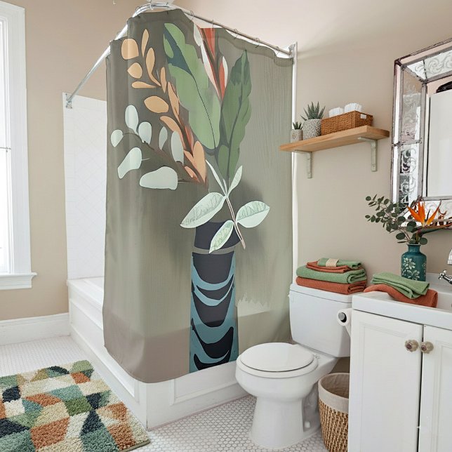Vase of leaves minimalist art shower curtain (Creator Uploaded)