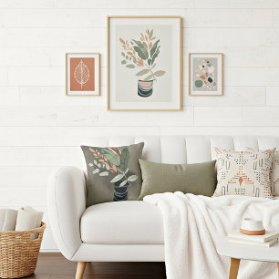 Vase of leaves minimalist art  throw pillow