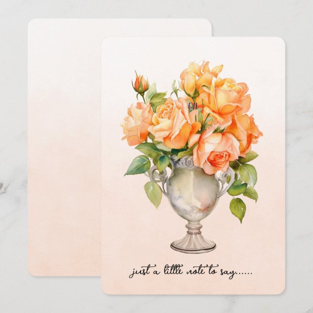 Vase of Orange Roses Note Card (Front/Back)