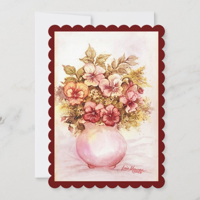 Vase of Pansies Flat Holiday Card (Front)