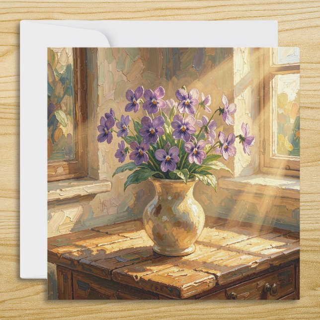 Vase of Purple Violets Impasto Card (Creator Uploaded)