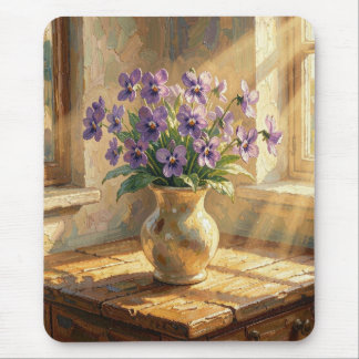 Vase of Purple Violets Impasto Mouse Pad