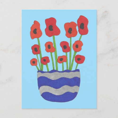 Vase of Red Poppies Contemporary Drawing Postcard