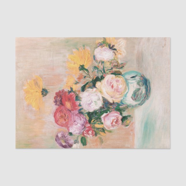 Vase Of Roses And Dahlias by Auguste Renoir  Tissue Paper (Front)