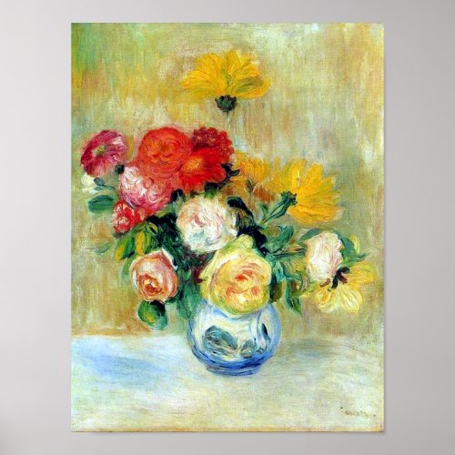 Vase of Roses and Dahlias by Renoir Print