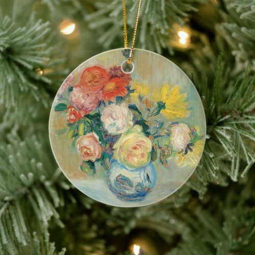 Vase of Roses and Dahlias  Renoir Ceramic Ornament