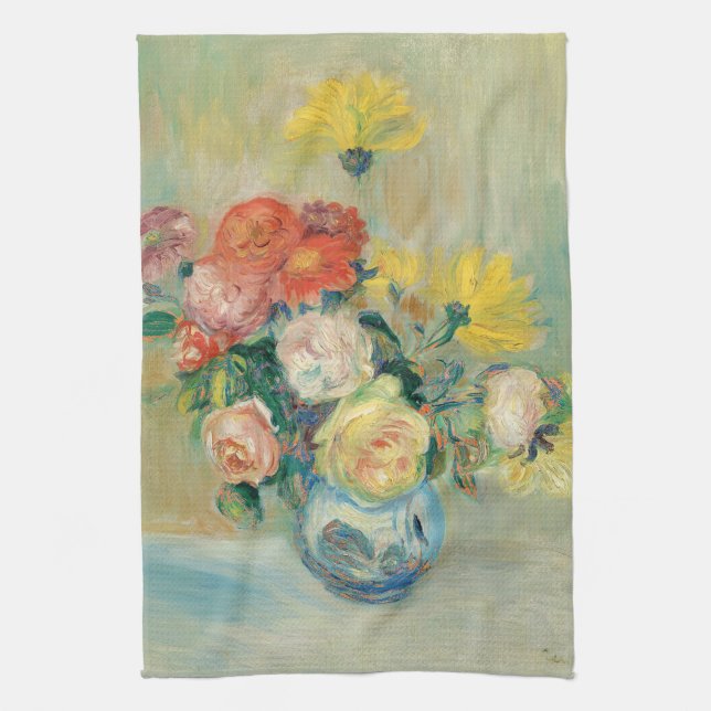 Vase of Roses and Dahlias | Renoir Kitchen Towel (Vertical)