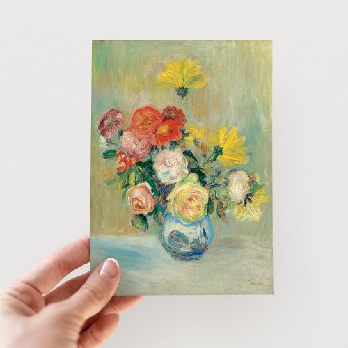 Vase of Roses and Dahlias  Renoir Postcard