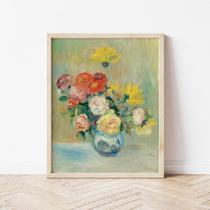 Vase of Roses and Dahlias Renoir Poster