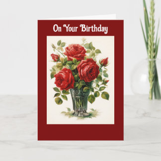 Vase Of Roses Birthday Greeting Card
