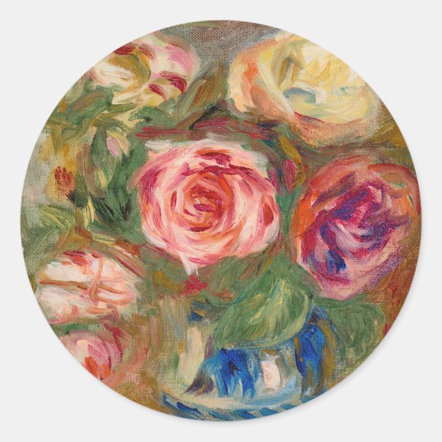 Vase of Roses | Renoir Classic Round Sticker (Front)